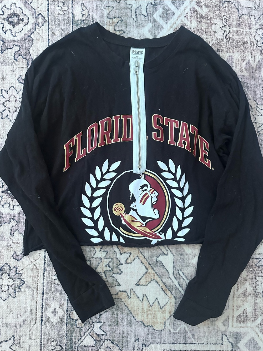 PINK Victoria's Secret Black Florida State Half-Zip Crop Top